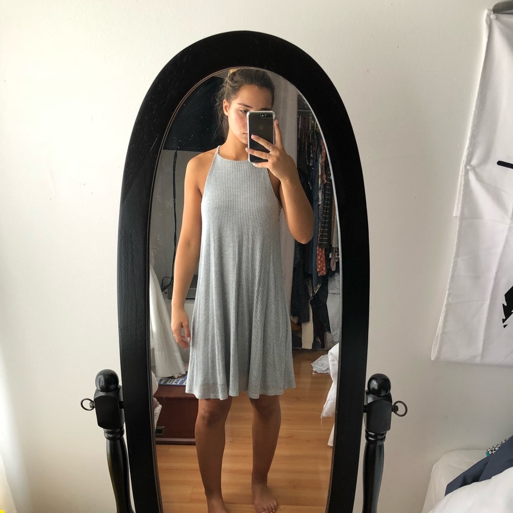 high neck grey flowy dress | MAKE AN OFFER |